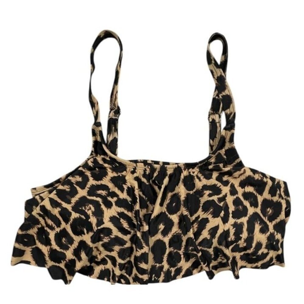 Love My Curves Leopard Ruffle Bikini Swim Top 18/2X NWT